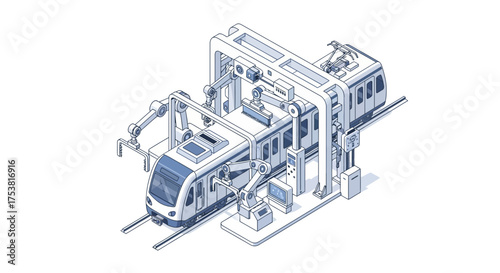 Isometric train maintenance and automation system with robotic arms