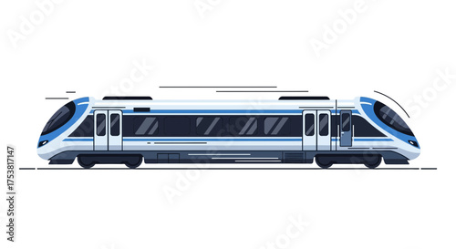 Modern high speed train in blue and white color scheme illustration