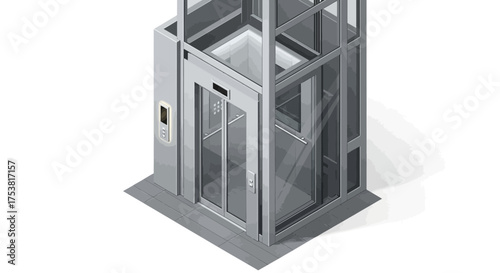 Modern glass elevator isometric projection offering vertical travel design