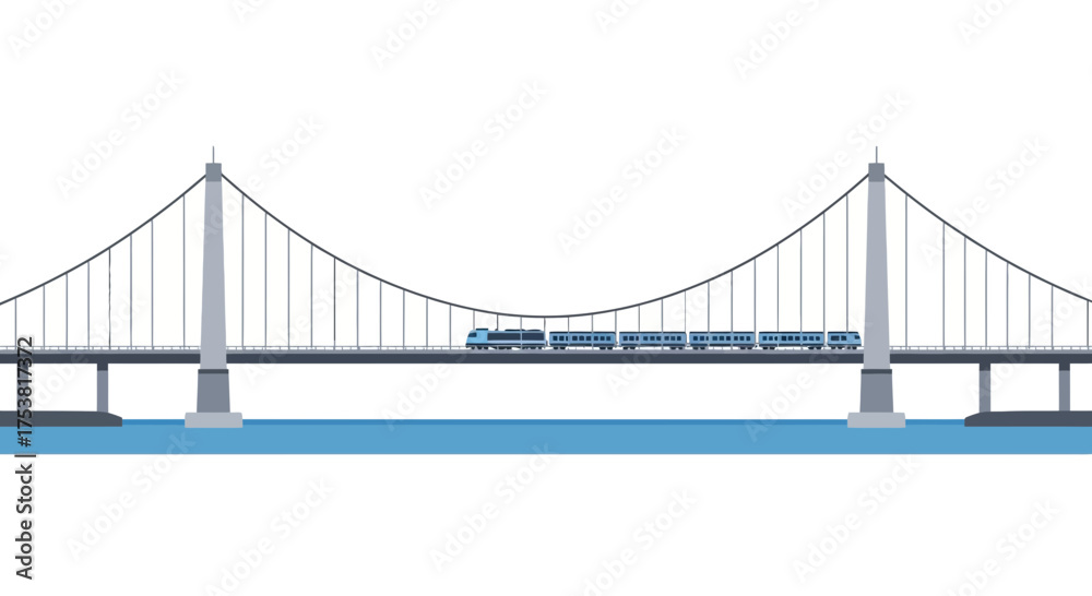 Obraz premium Stylized depiction of a modern train traversing a suspension bridge