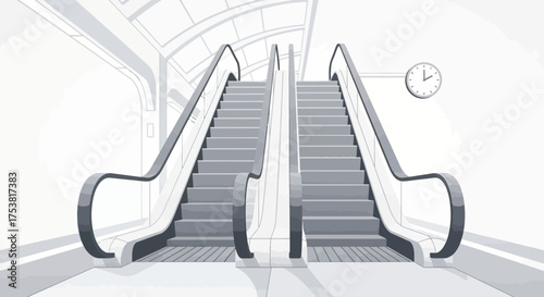 Stylized Escalator Illustration in a Modern Minimalist Building Interior
