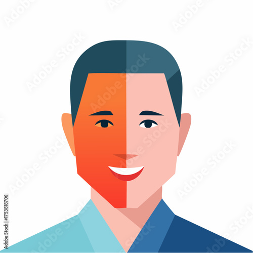 Man with two faces one white and one dark representing duality.