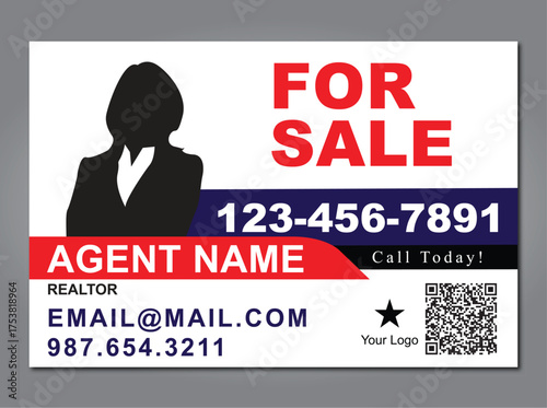 Home sale real estate- Realtors- business yard sign, signage design vector template for outdoor advertising- Horizontal sign- Red and Blue