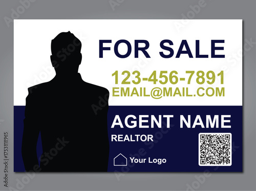 Home sale real estate- Realtors- business yard sign, signage design vector template for outdoor advertising - Horizontal sign- blue and yellow