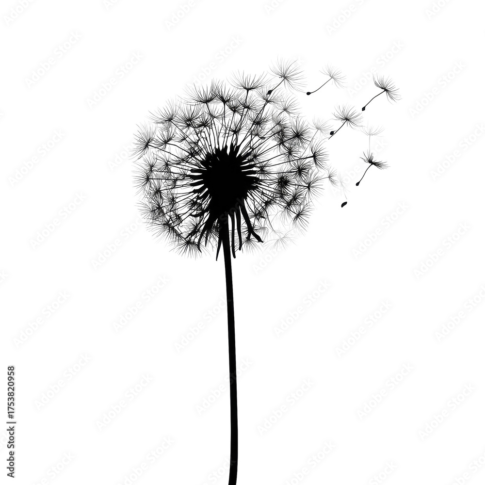 custom made wallpaper toronto digitalA grayscale dandelion in mid-bloom, seeds dispersing