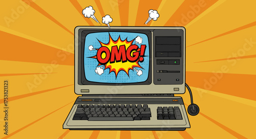 OMG Vintage Computer Pop Art: Retro Tech with Comic Style