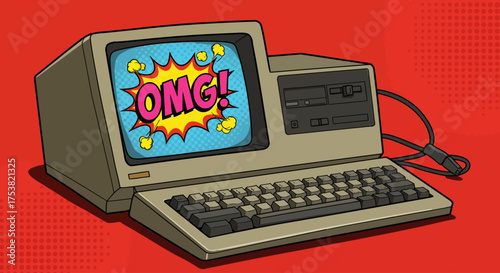 OMG Vintage Computer Pop Art: Retro Tech with Comic Style