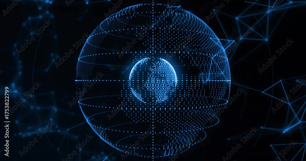Fototapeta premium Floating wireframe globe depicting Earth in cyber-network, with inner globe and network nodes