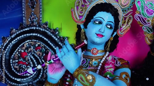 Idols of Radha Krishna and other deities are seen at the temporary puja pavilion on the occasion of Ras Mela Day at Dublar Char in the Sundarbans of Khulna district.