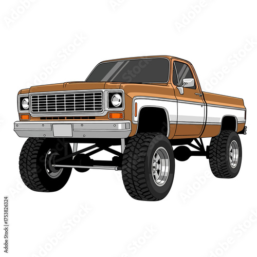 old truck, american retro lifted truck illustration logo vector