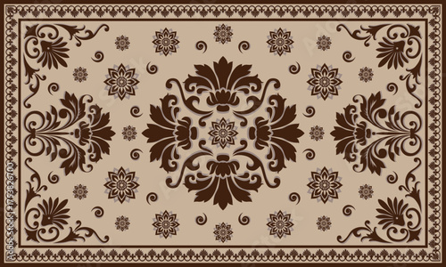 Vintage Persian colored carpet. Rich ornament for fabric design, handmade, interior decoration, textiles. Abstract design of persian carpet with geometric ornament. Moroccan style background