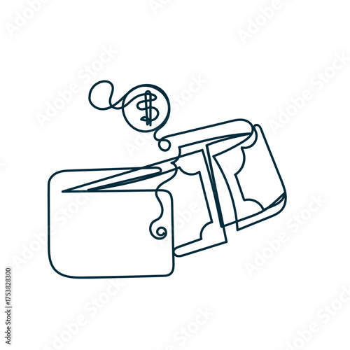continuous line drawing doodle wallet and money