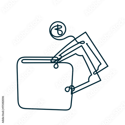 continuous line drawing doodle wallet and money
