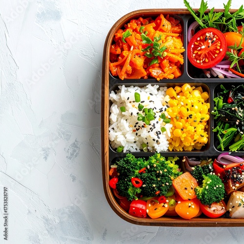 彩り豊かな野菜とご飯のヘルシー弁当