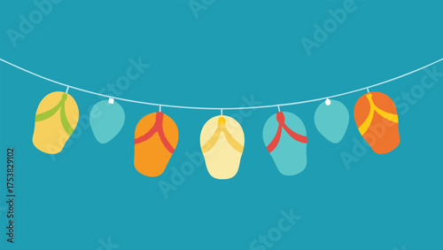 Vector art of a festive garland of colorful flipflops and balloons, perfect for adding a touch of summer fun to any beach party