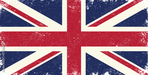 The Union Jack flag of the United Kingdom, showcasing a distressed vintage design. This iconic emblem represents the country's rich heritage and cultural identity.