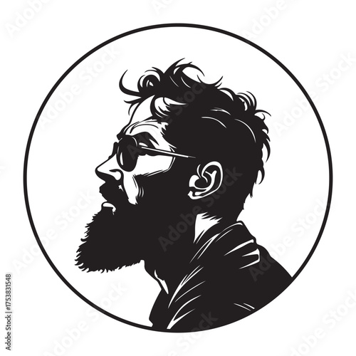 Man saloon hairstyle logo illustration black and white illustration