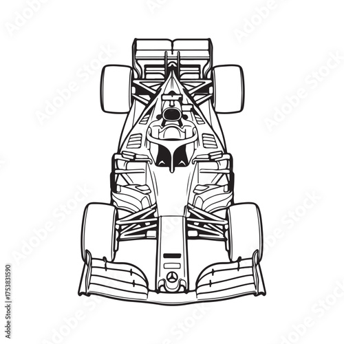 F1 car vertical view line art illustration