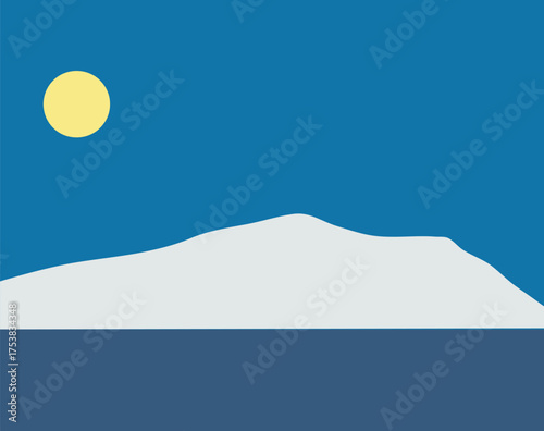 A minimalist landscape collection featuring abstract mountain and sunset scenes in flat color style. The artwork uses geometric shapes, simple compositions, and vibrant color palettes to create modern