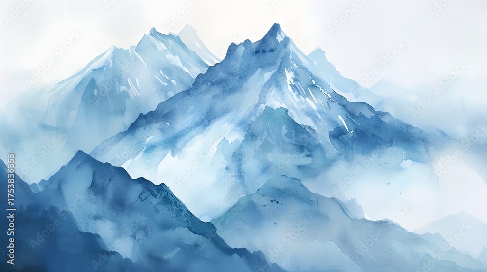 Fototapeta premium small mountain watercolor soft blue tones