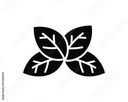 Basil Leaves Group Black Silhouette Vector Illustration