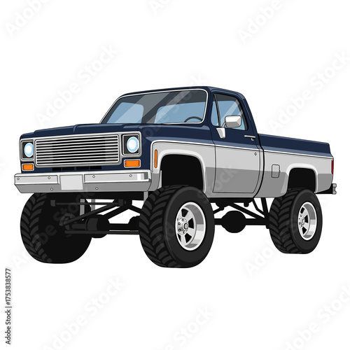 old truck, american retro lifted truck illustration logo vector