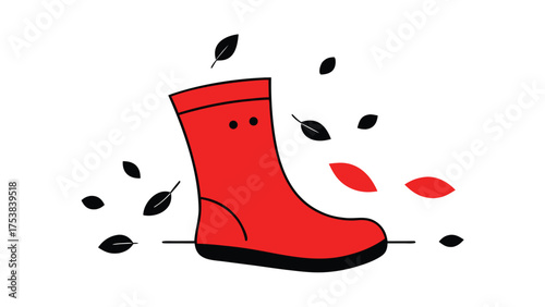 Illustration of a rubber boot surrounded by falling leaves autumn weather and seasonal concept
