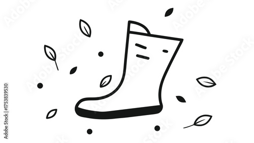 Illustration of a rubber boot surrounded by falling leaves autumn weather and seasonal concept