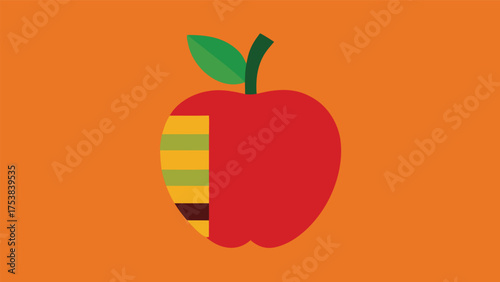 Vector art of a vibrant apple illustration with a unique crosssection revealing layers of flavor and texture on an orange background