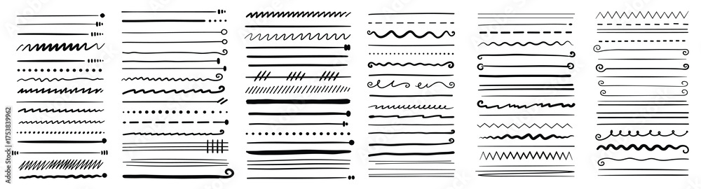 Obraz premium Hand Drawn Underline Lines, Mega Collection, Vector Illustration