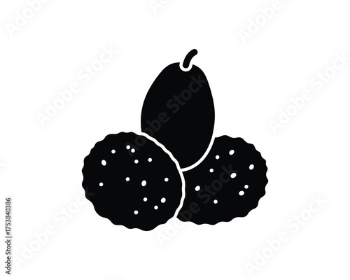 Lychee fruit with two biscuits vector silhouette icon