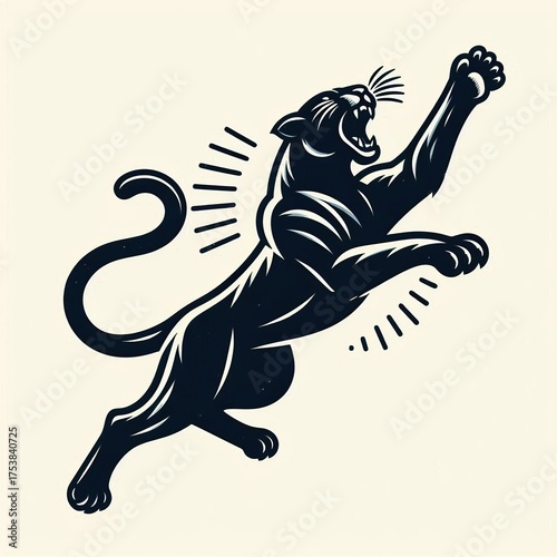Roaring panther leaping with outstretched paw, a powerful symbol of strength and agility for bold designs and impactful branding, perfect for sports teams