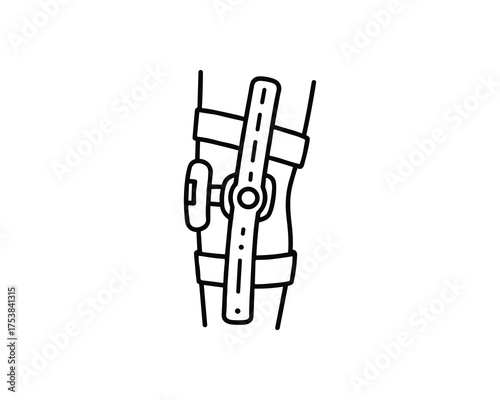 Orthopedic knee brace icon. Adjustable medical support on leg outline Vector Illustration