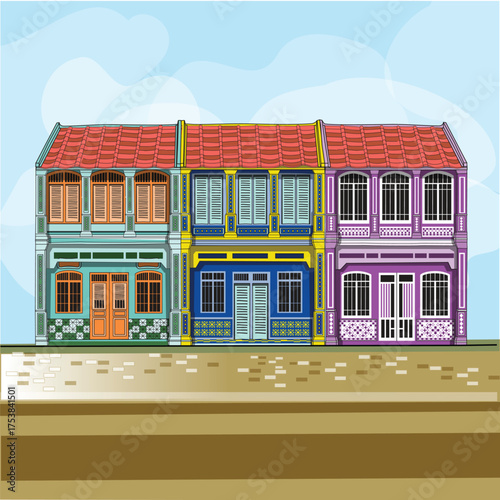 Colorfull Vintage Pecinan Shop Ilustration 