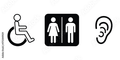 Public Restroom and Accessibility Icons Vector Illustration.