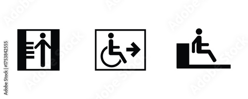 Set of black and white accessibility and movement icons, Vector Illustration