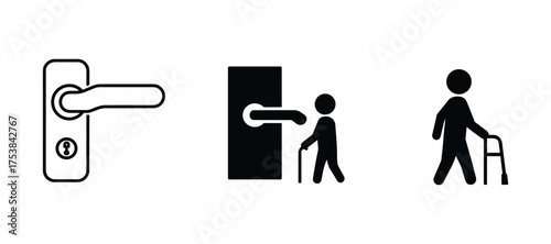 Set of Door Handle and Mobility Aid Icons Vector Illustration