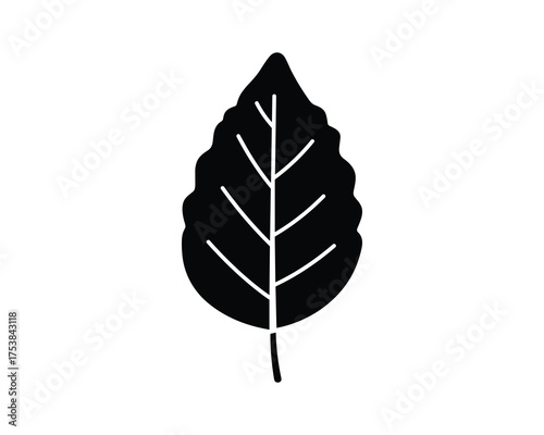 Single Minimalist Black Leaf Silhouette with Veins Vector Illustration
