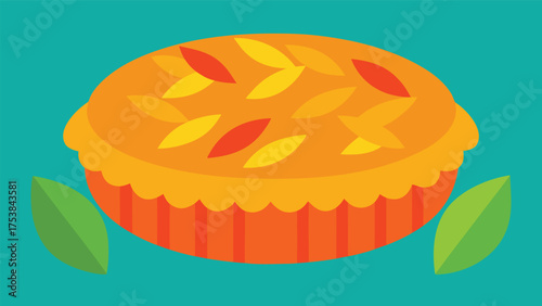 Vector art of a delectable homemade pie adorned with colorful autumn leaves, perfect for a cozy fall gathering, a delightful dessert for any celebration