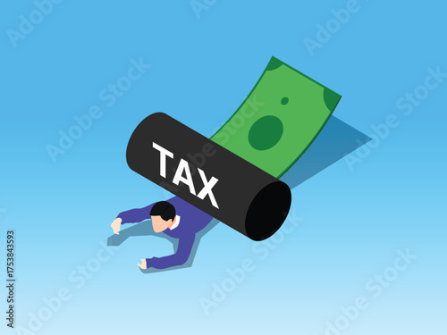 Businessman Crushed by Heavy Tax Debt and Financial Burden - Concept of High Taxation and Economic Pressure 3d vector illustration