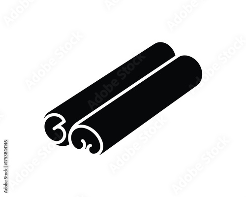 Two Cinnamon Sticks Black Silhouette Vector Illustration