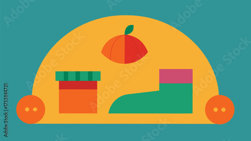 Vector art of a charming illustration of a toy room interior with a sock, a jar, and a peach, creating a playful and imaginative scene
