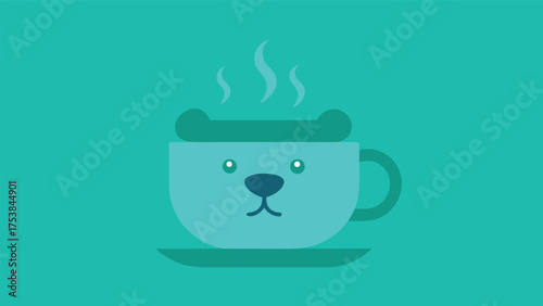 Vector art of adorable bearshaped cup of hot drink in a flat design, perfect for cozy beverage promotions and cute cafe themes