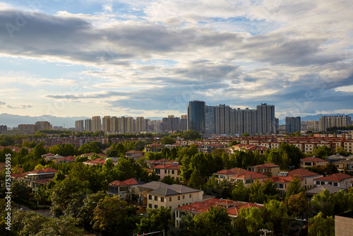 Urban villa residential area and skyline view in Beijing, China