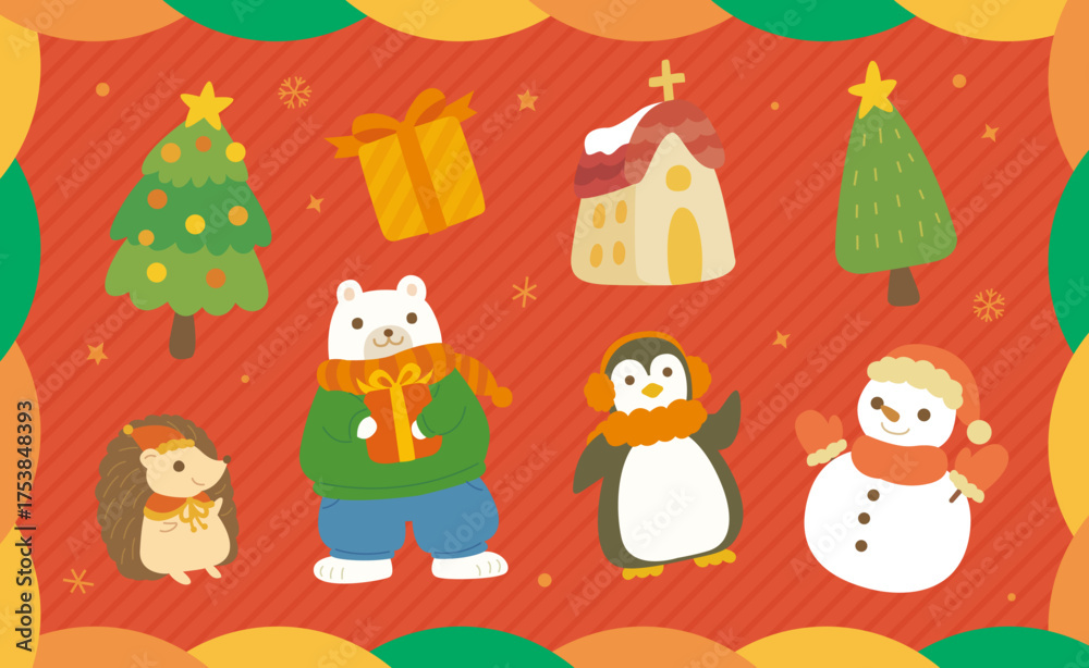 Obraz premium 動物たちのクリスマスパーティーイラスト