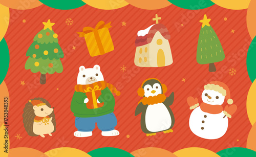 動物たちのクリスマスパーティーイラスト