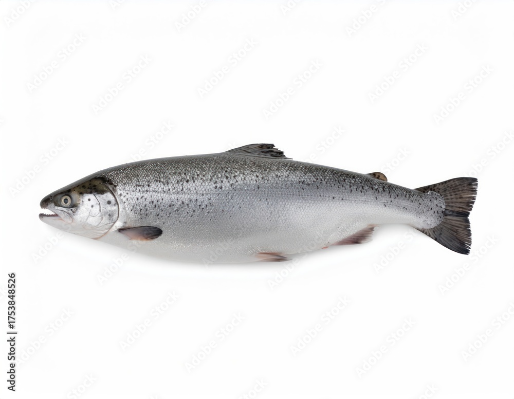 Naklejka premium Fresh Whole Raw Salmon Fish Studio Shot Isolated on White