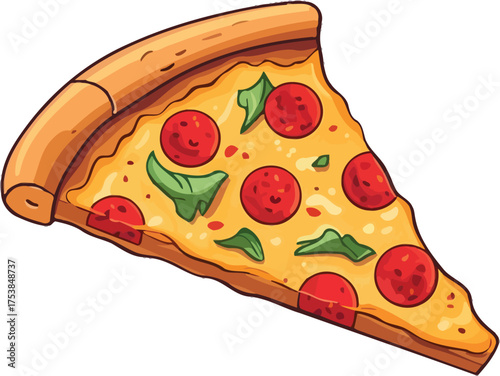 Single Slice of Pepperoni Pizza Illustration