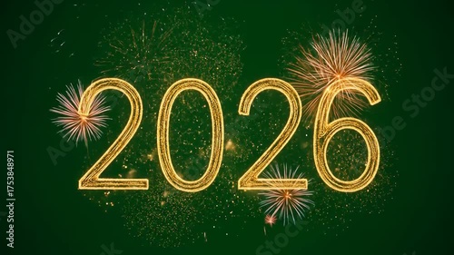 Happy New Year 2026 - Gold Numbers on Green background. - Gold numbers 