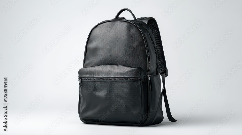 Naklejka premium Stunning photo of black leather backpack isolated on white background.